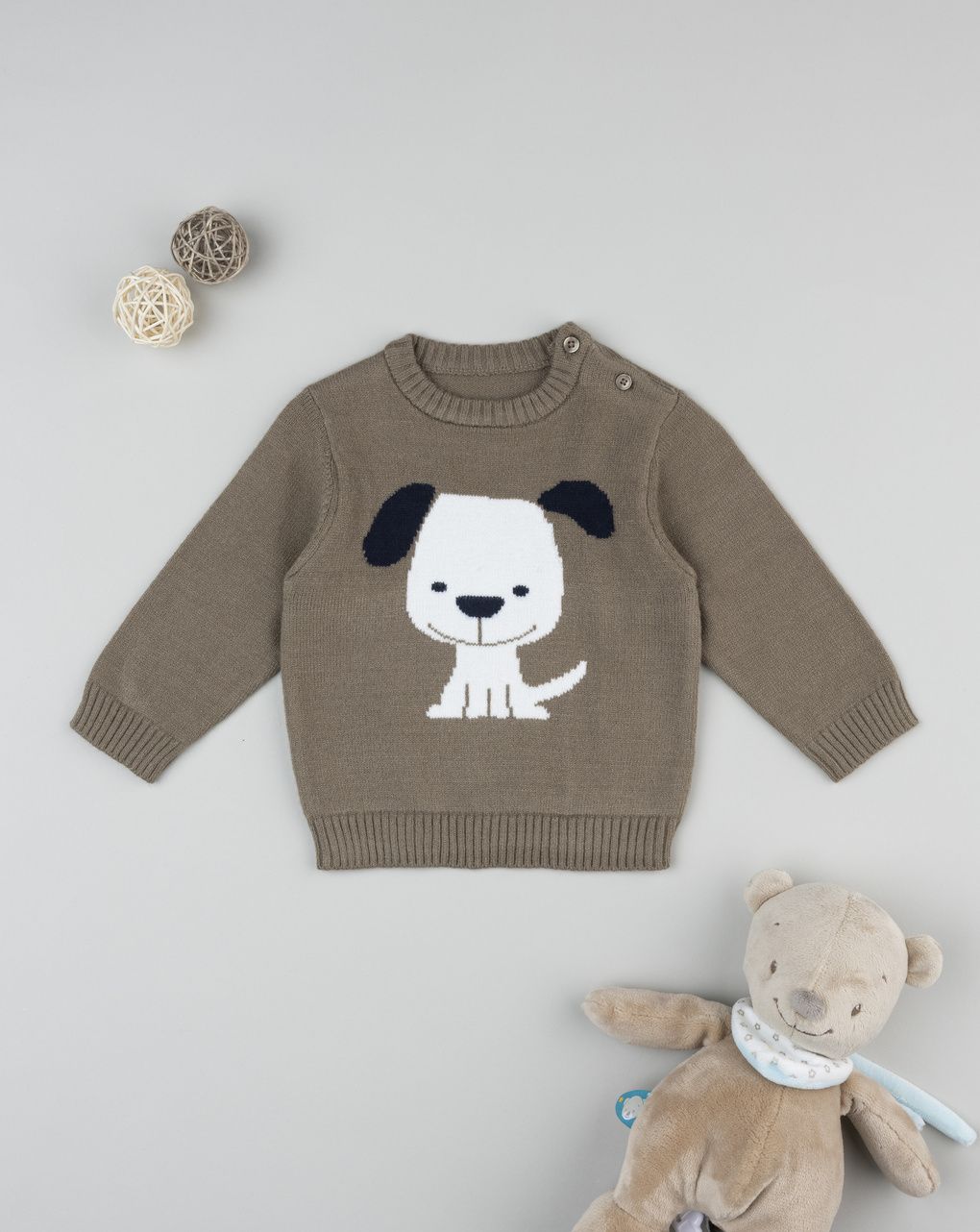 Maglia tricot bimbo marrone cagnolino