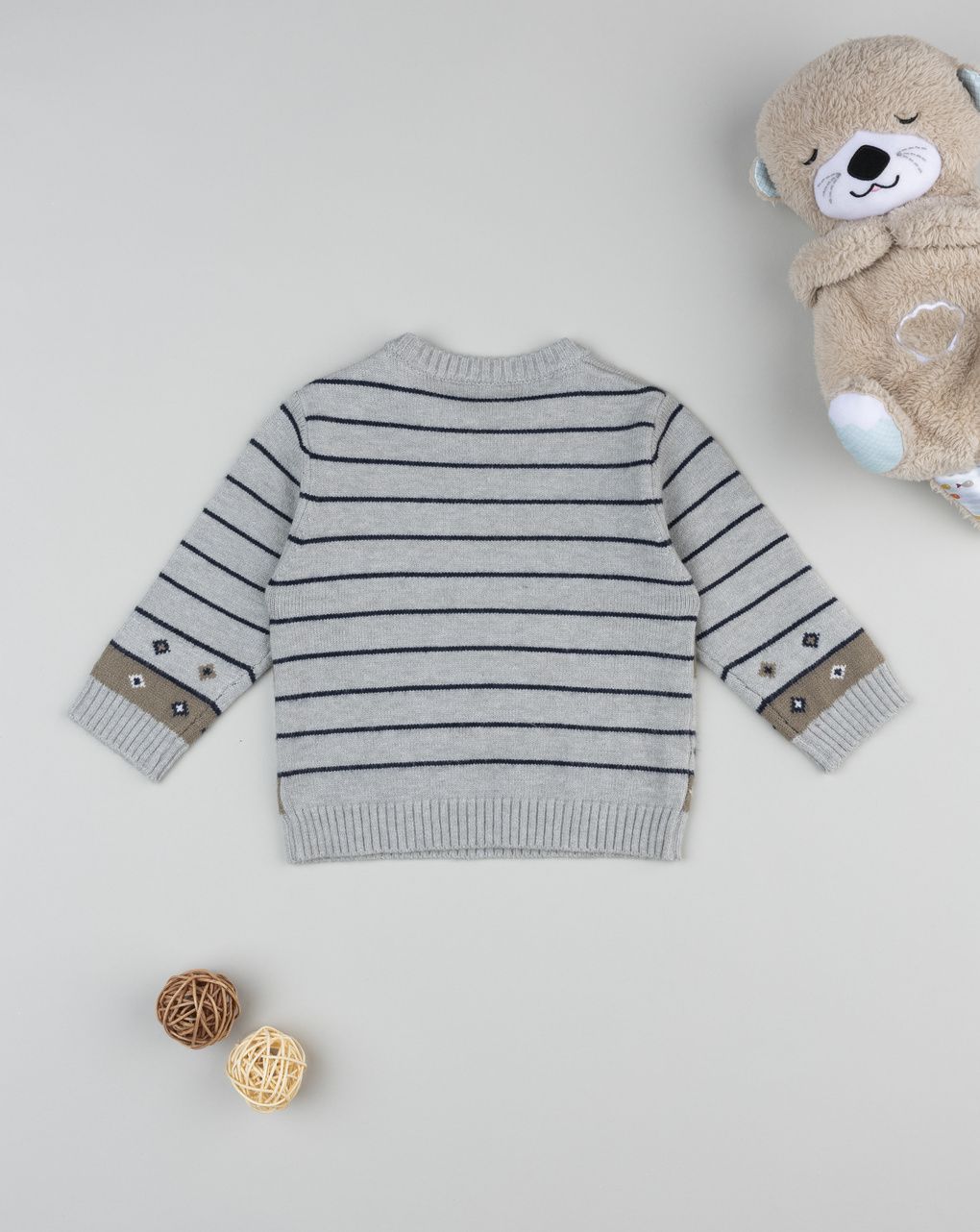 Maglia tricot bimbo grigio/marrone ricami