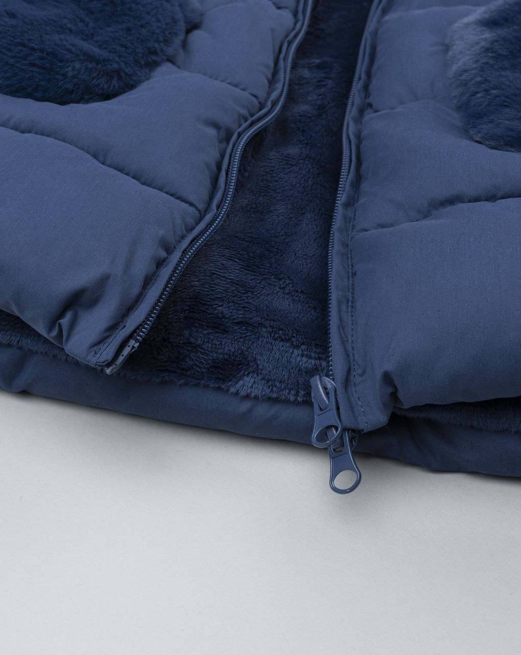 Cappotto bimba blu con fake fur