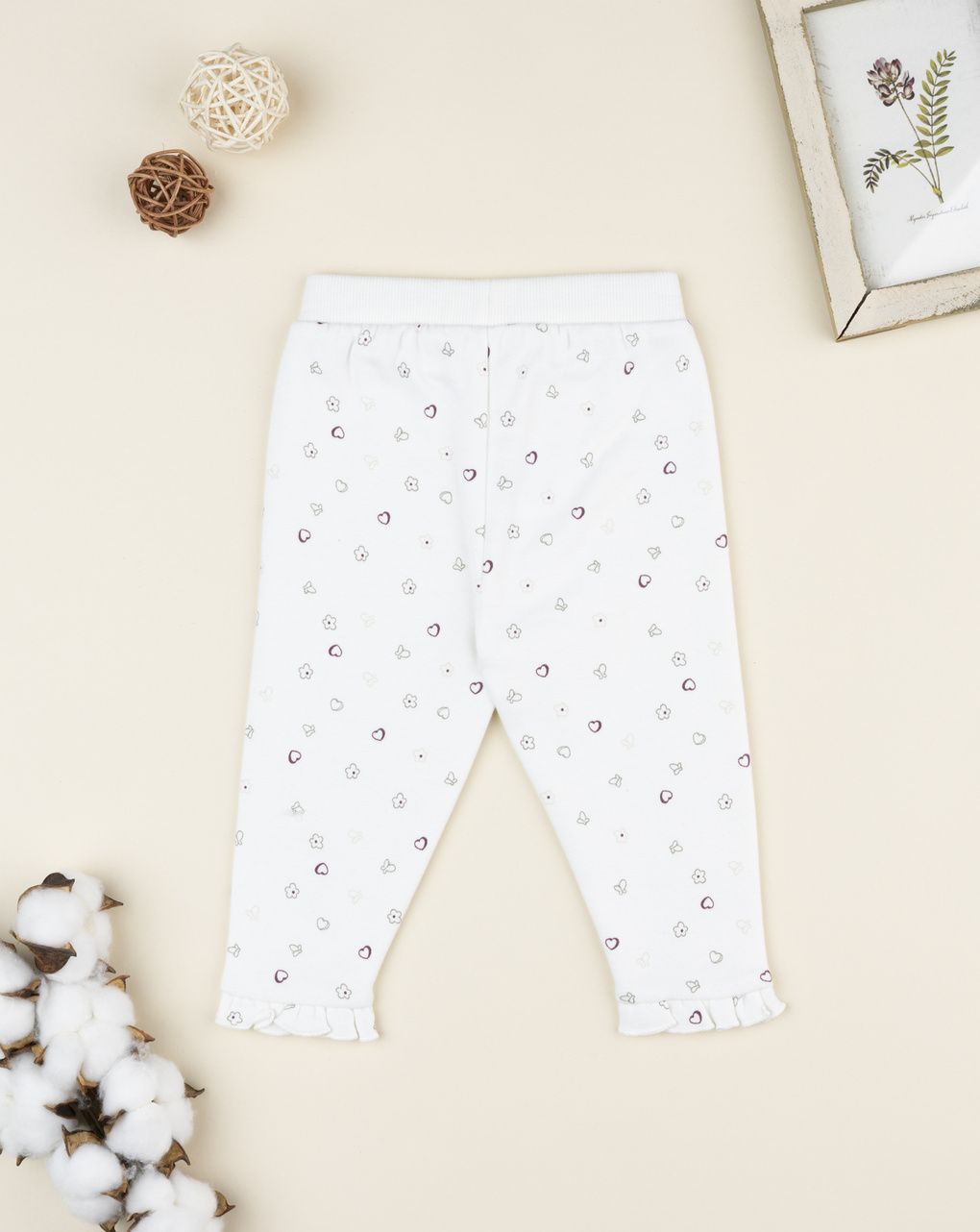 Pantalone neonata bianco cuori allover