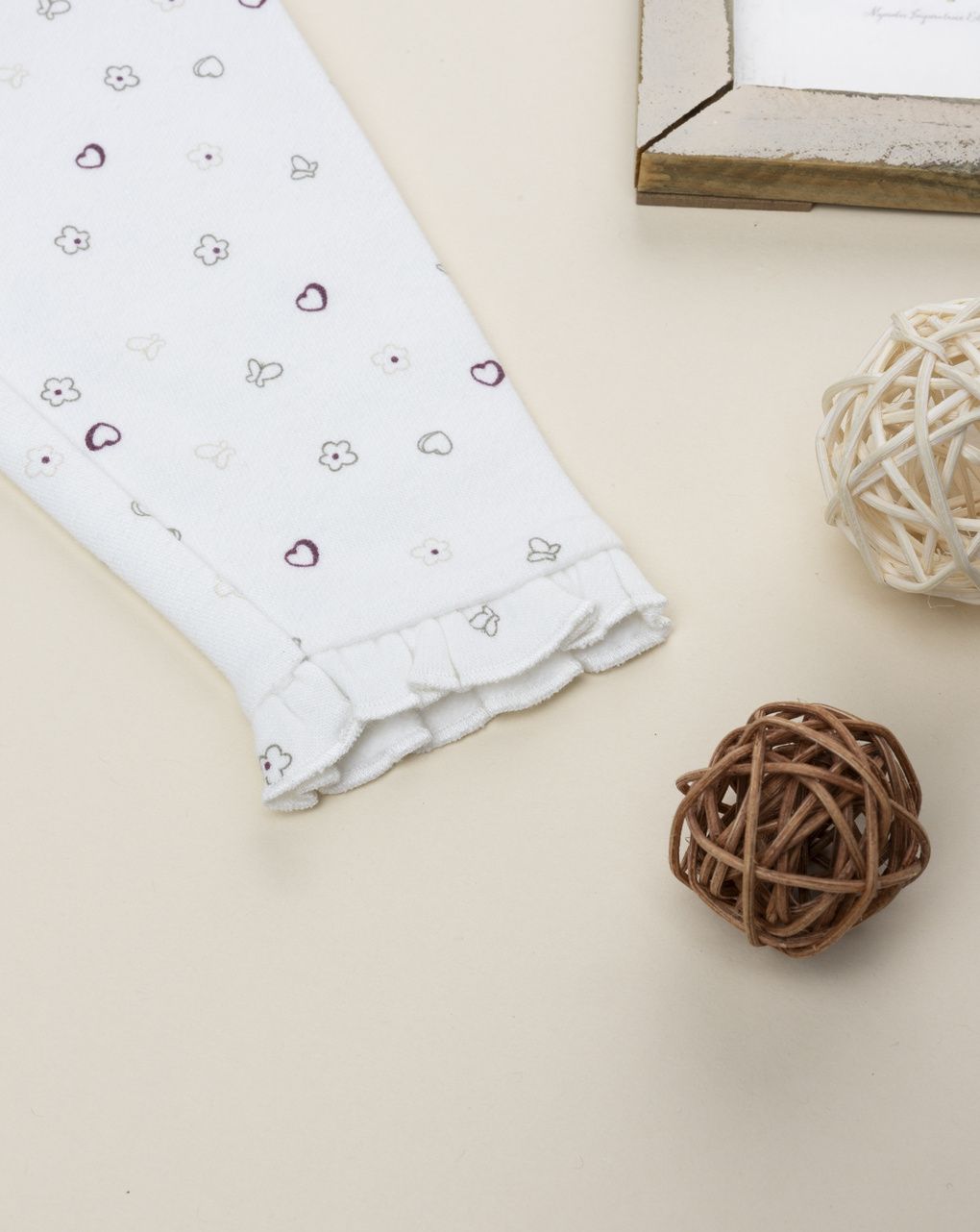 Pantalone neonata bianco cuori allover