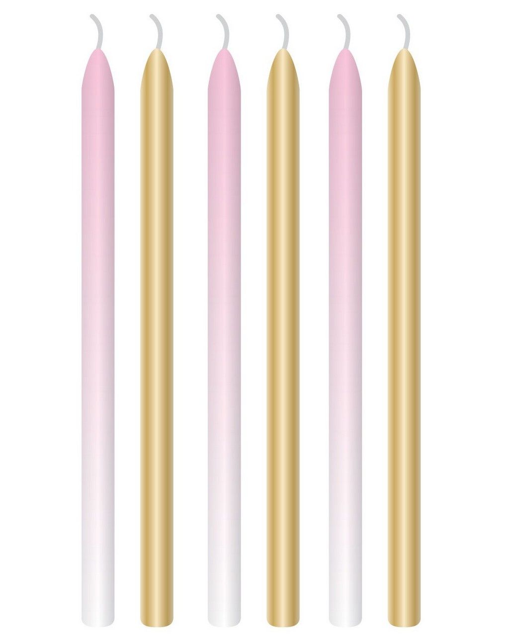 Candela ombre 12 cm - 6 pezzi - rosa e oro