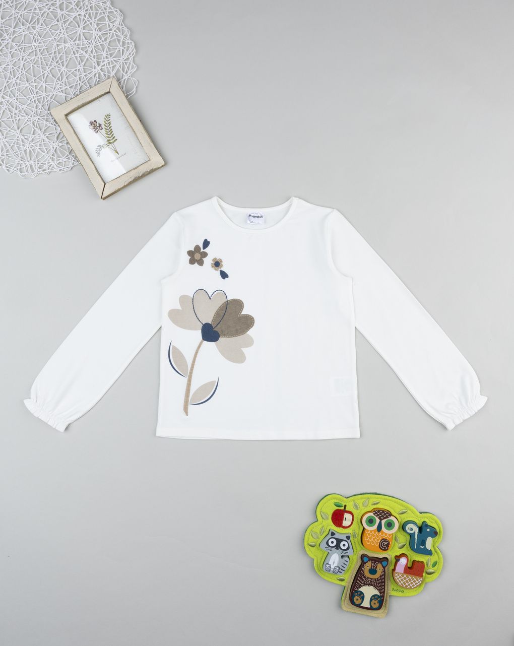 T-shirt bambina bianca con fiori