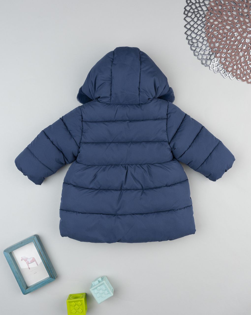 Cappotto bimba blu con fake fur