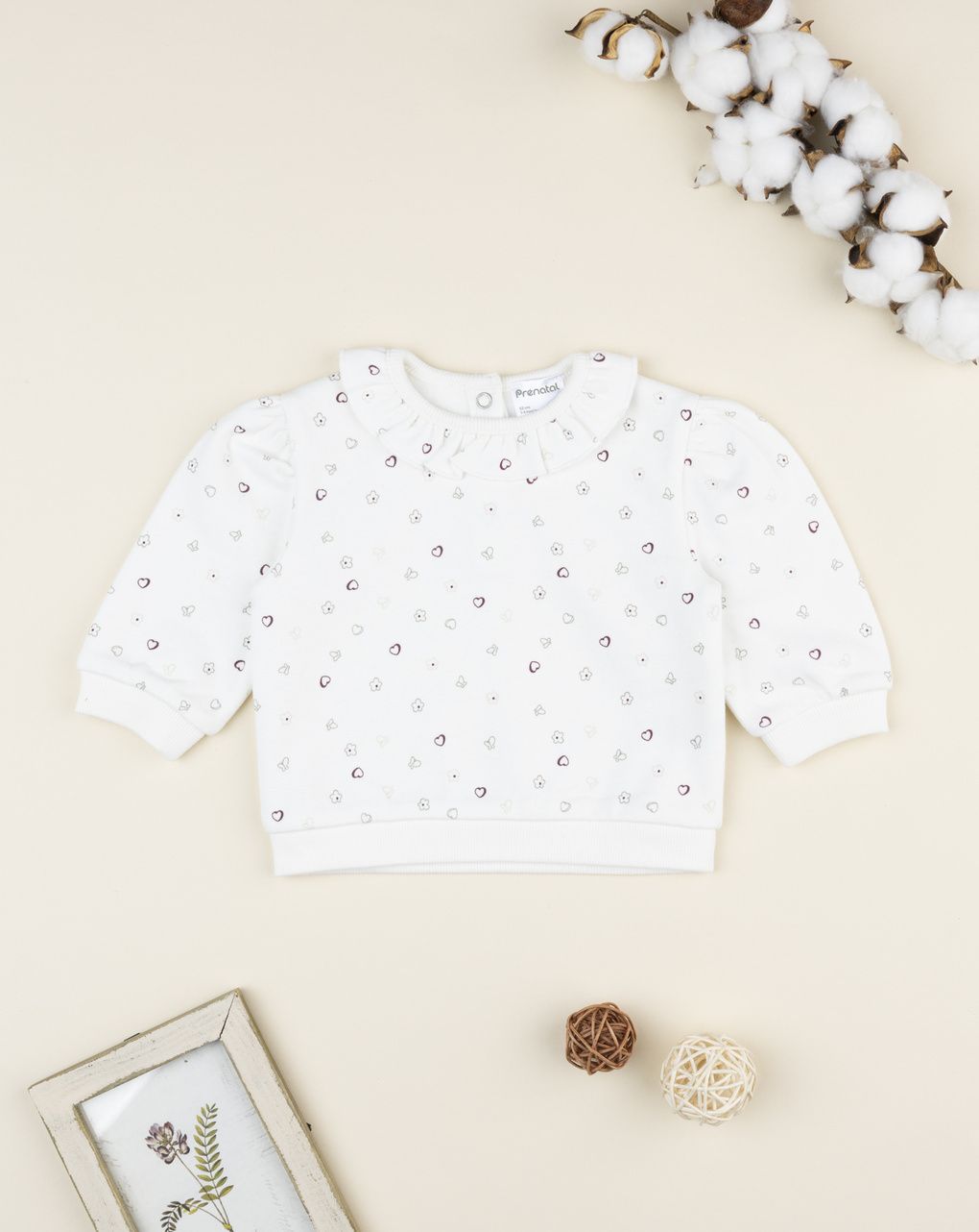 Maglia bimba bianca cuori e rouche