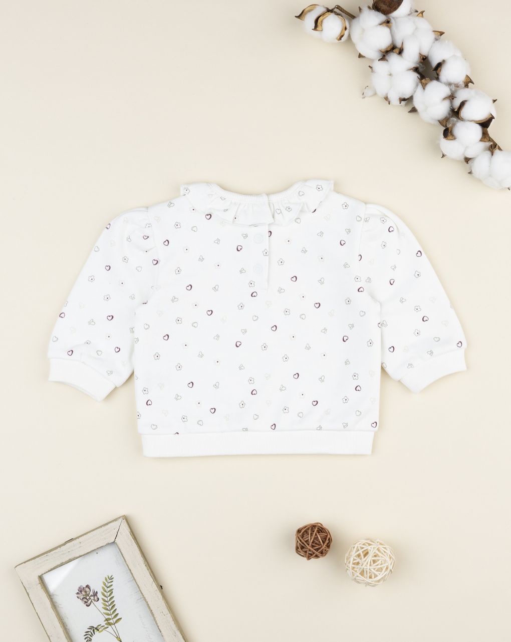 Maglia bimba bianca cuori e rouche