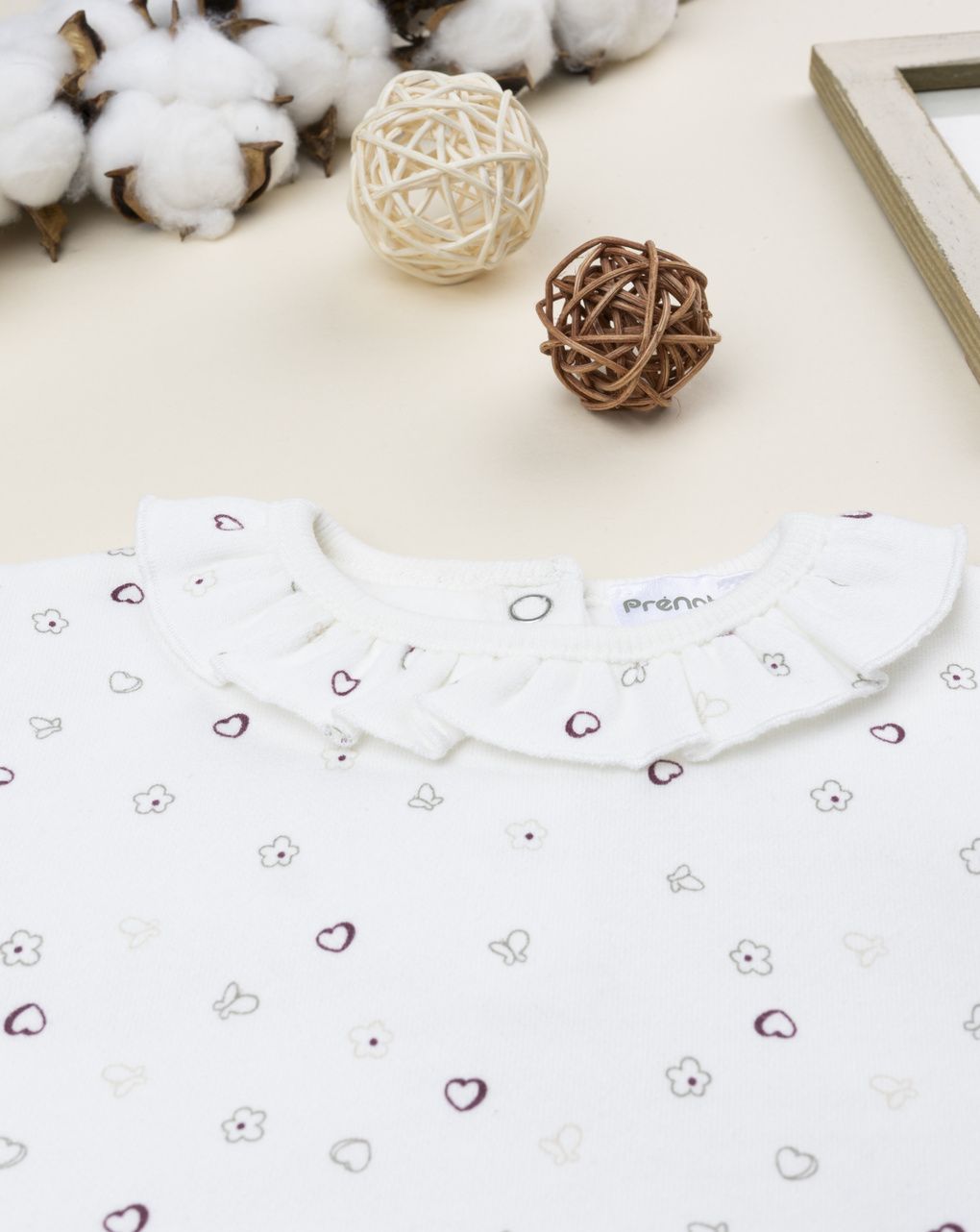 Maglia bimba bianca cuori e rouche