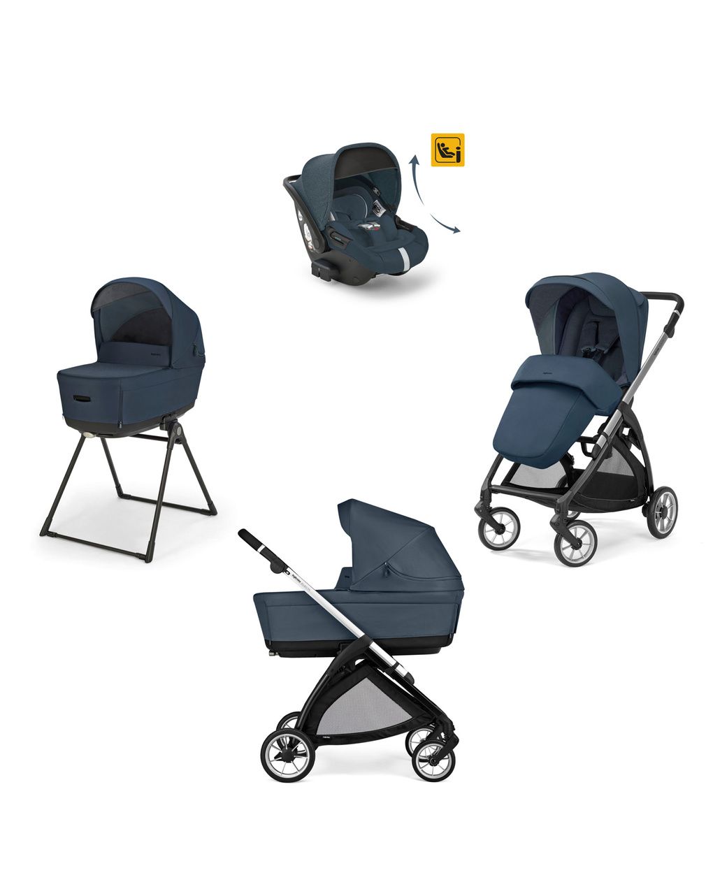 Electa system quattro colore hudson blue con telaio silver black e seggiolino darwin infant recline - inglesina