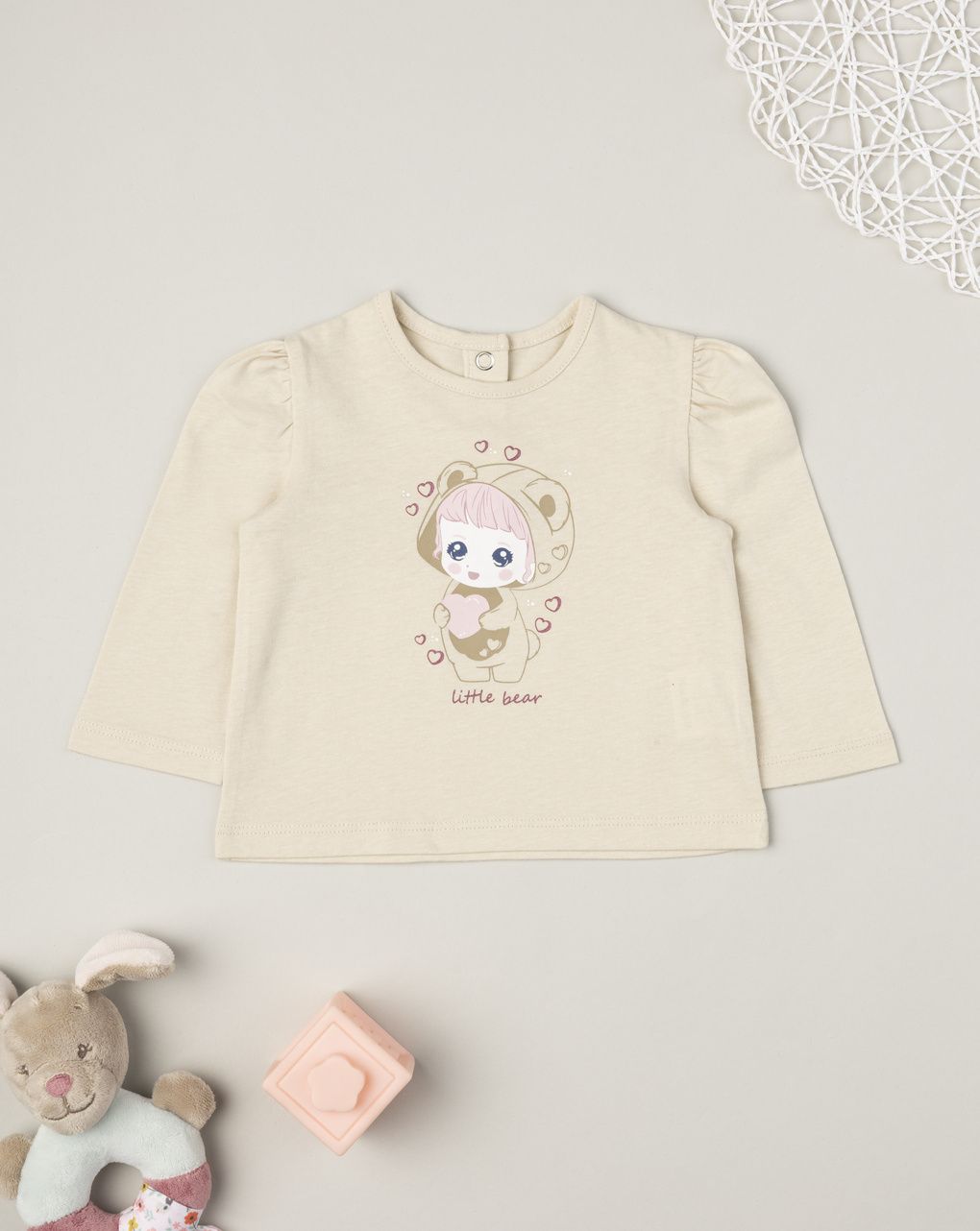 T-shirt bimba beige stampata