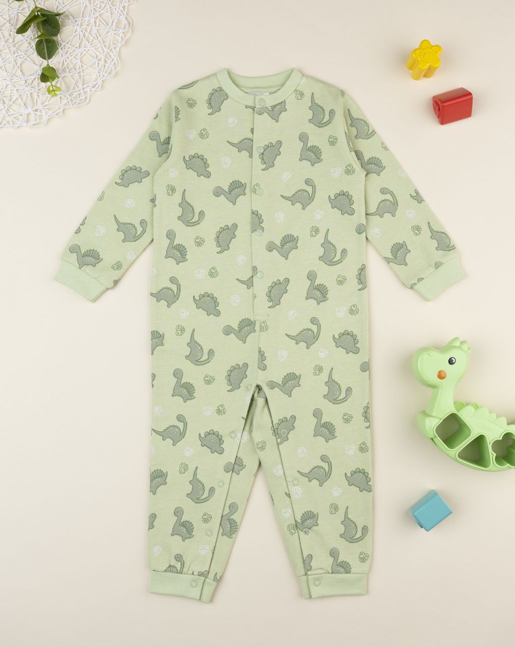 Pigiamone bimbo verde stampa dinosauri