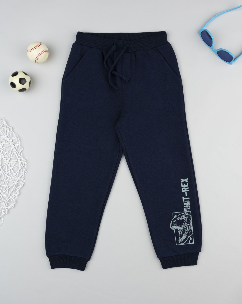Pantalone felpato bambino blu "t-rex"