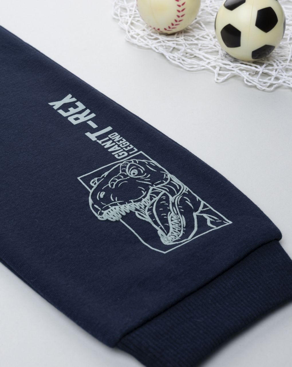 Pantalone felpato bambino blu "t-rex"