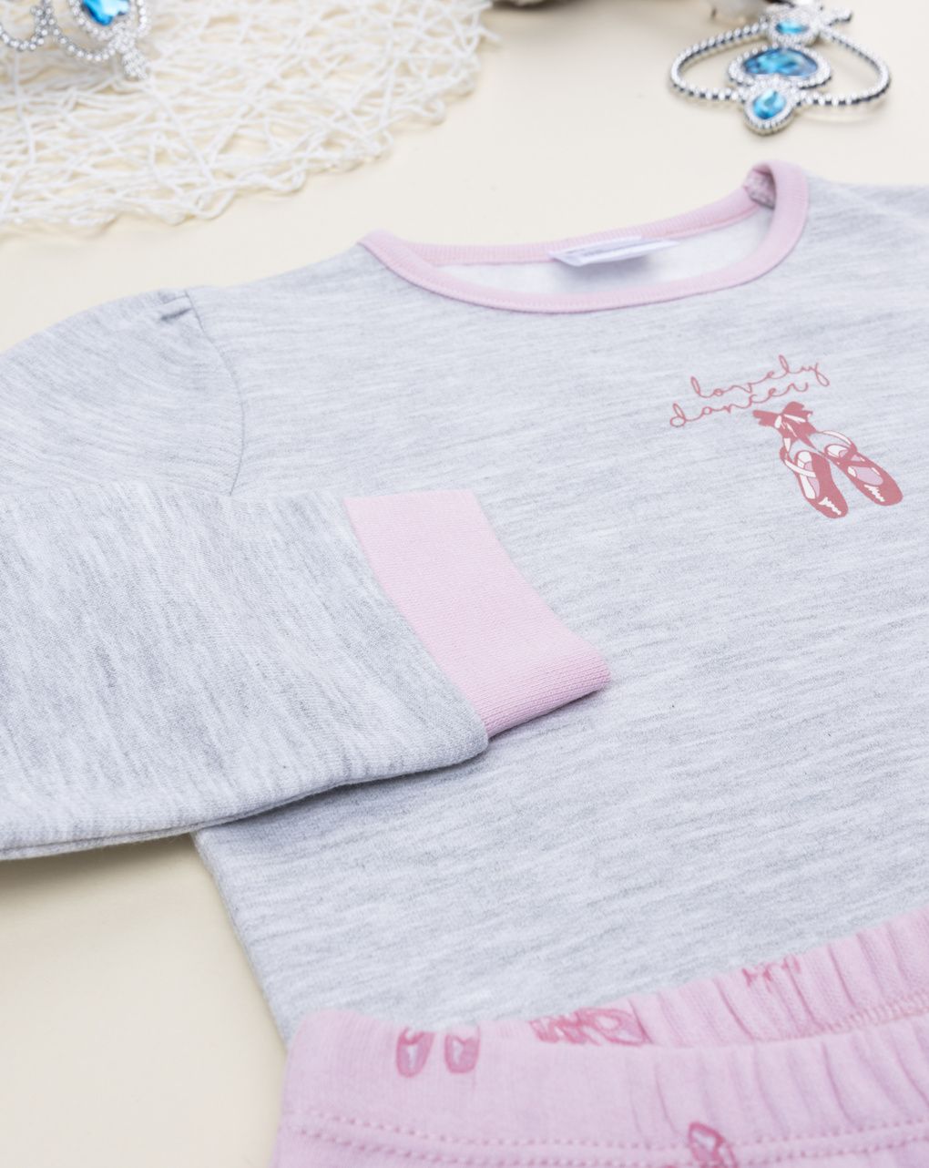 Pigiama bimba ballerina grigio/rosa