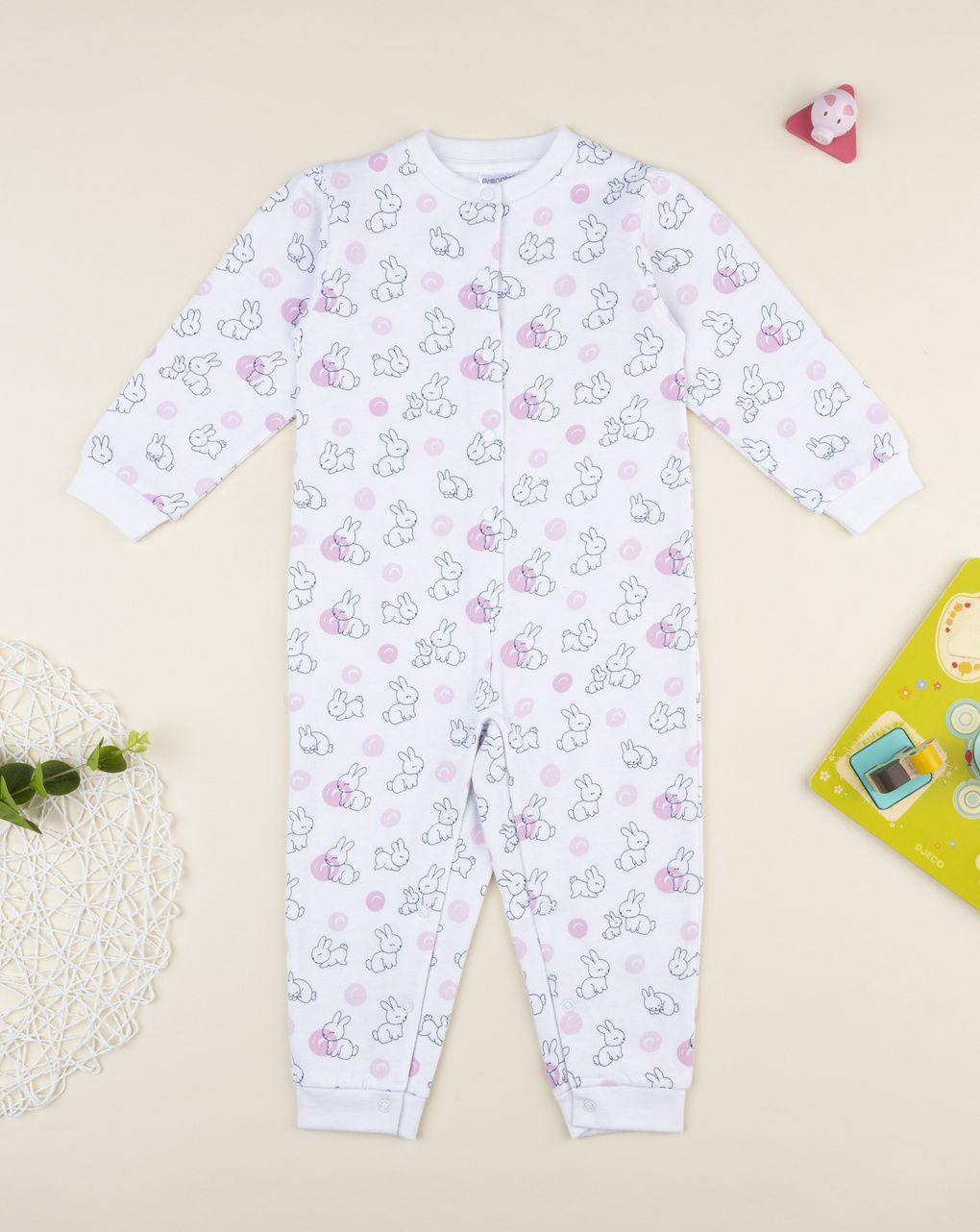 Pigiamone bimba bianco coniglietti