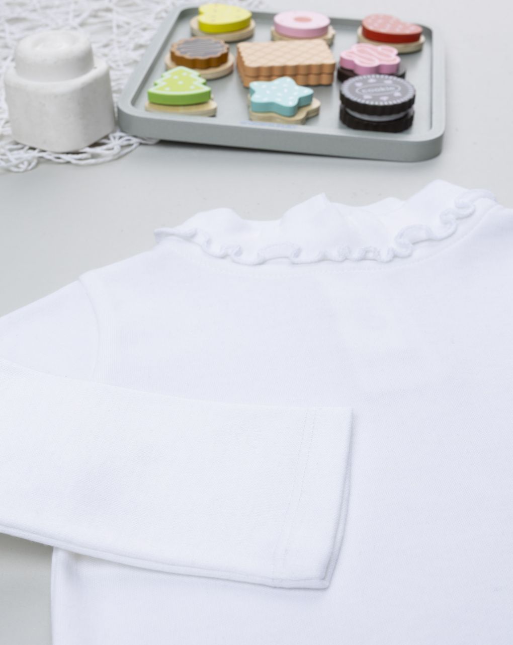 Lupetto bimba bianco collo frill