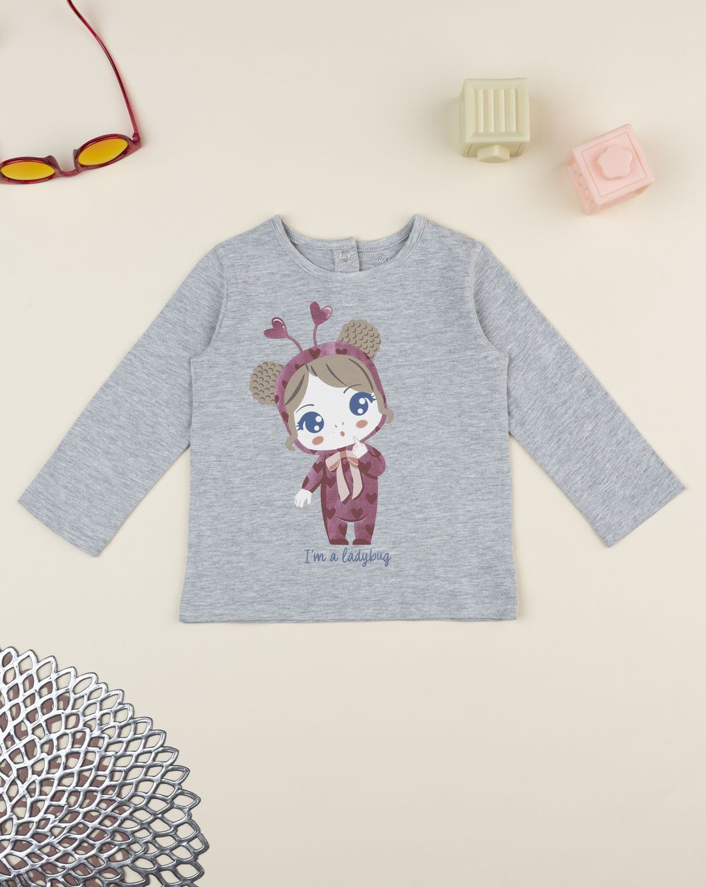 T-shirt bimba grigia stampata