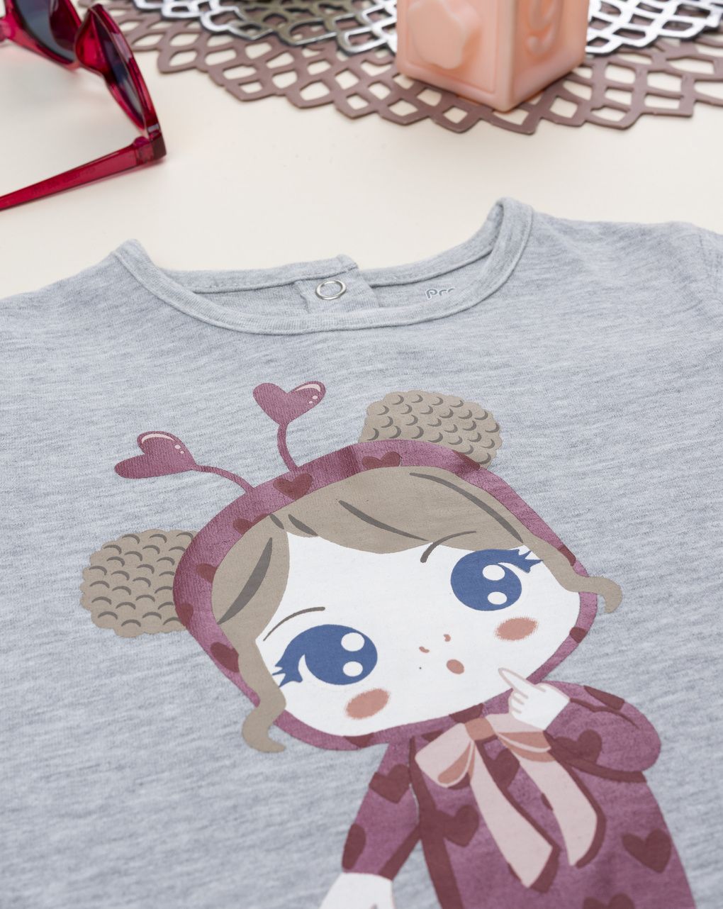 T-shirt bimba grigia stampata