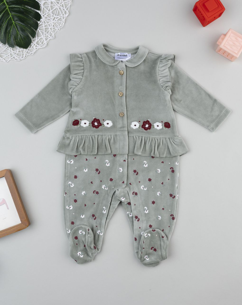 Tutina bimba verde fiori e frill