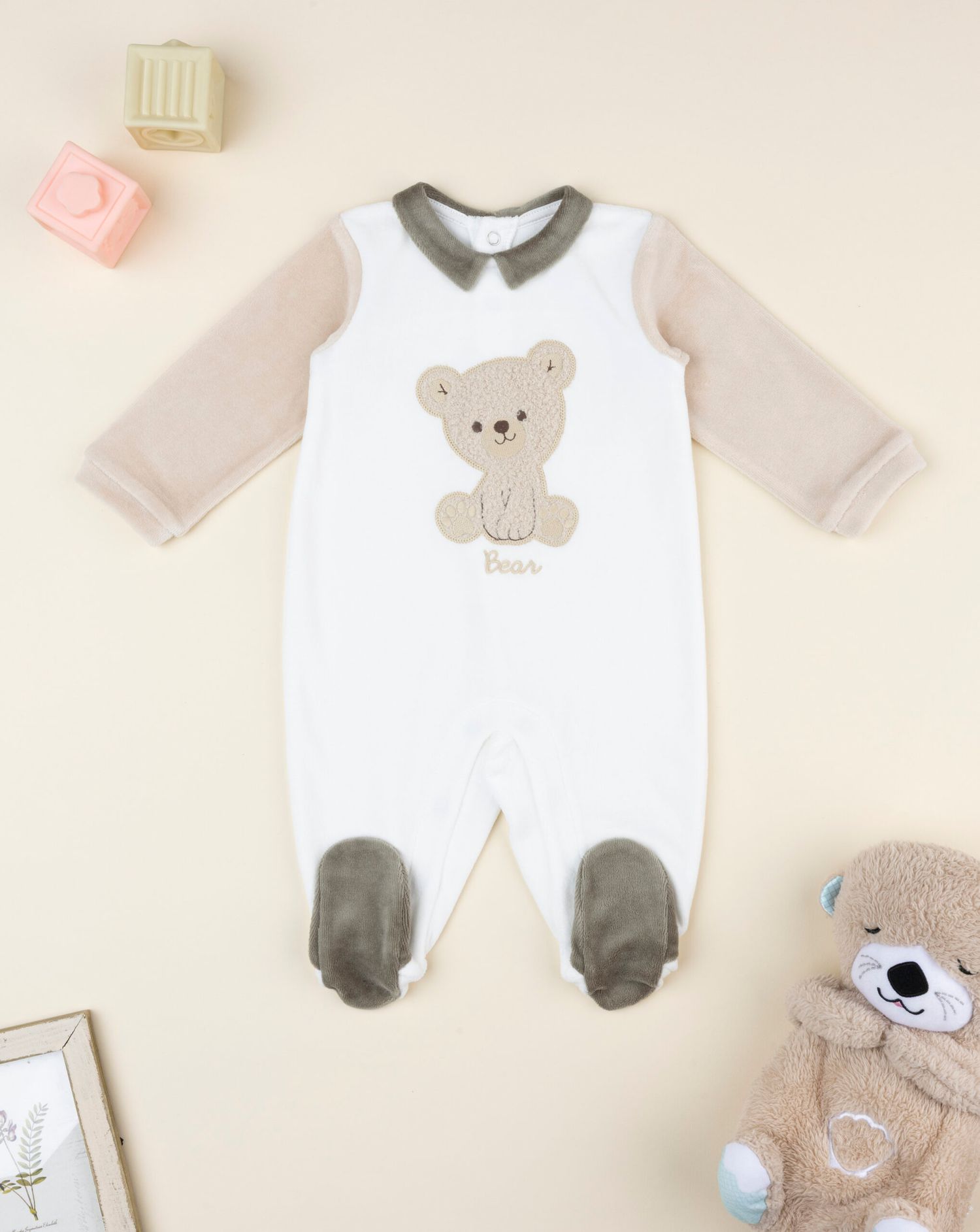 Tutina bimbo bianco/beige orsetto