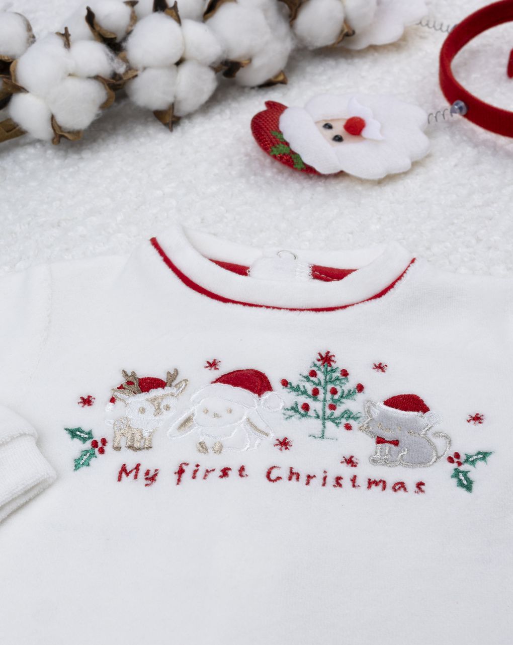 Tutina unisex bianco/rosso ricami natale