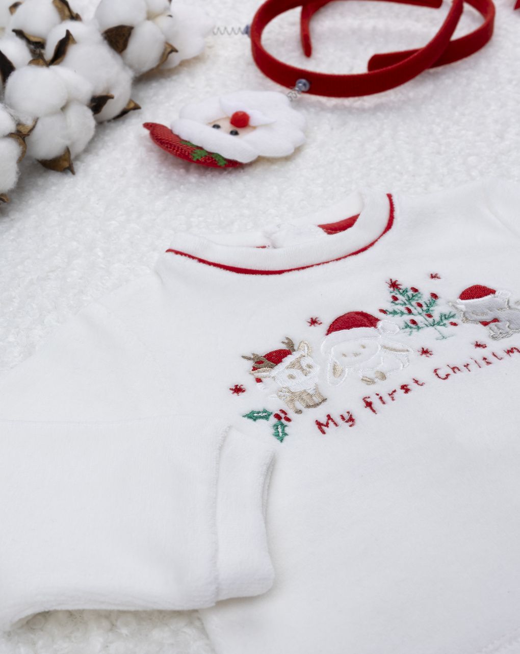 Tutina unisex bianco/rosso ricami natale