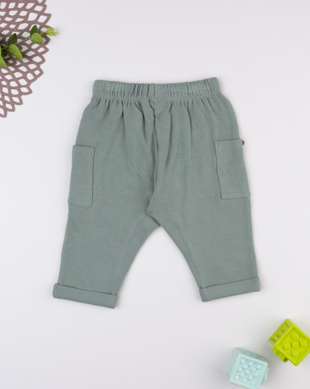 Pantalone bimbo verde con tasche