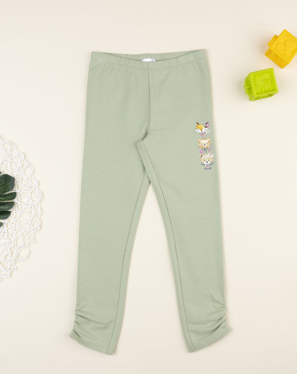 Legging bimba verde stampa animali