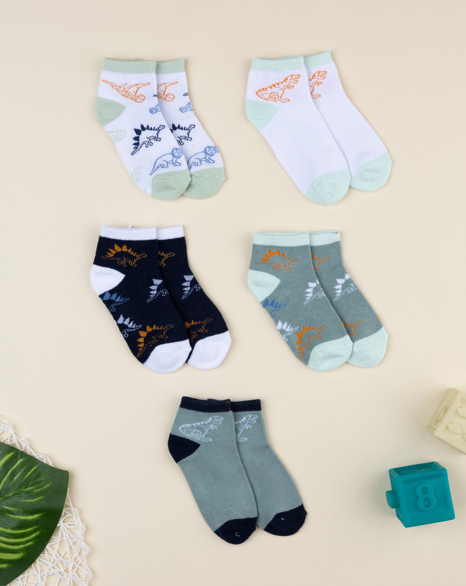 Pack 5 calze corte bimbo dino
