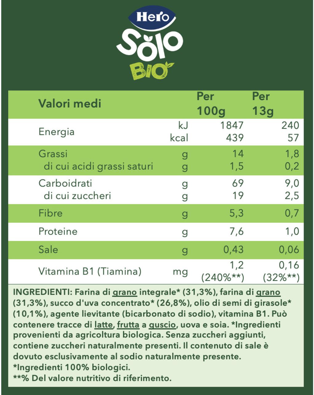 Hero Baby Solo - Biscotti Bio Animaletti - 100g - Con Succo D'Uva E Vitamina B1 - Senza Olio Di Palma