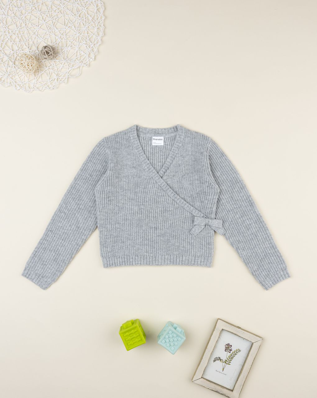 Cardigan bambina grigio con fiocco