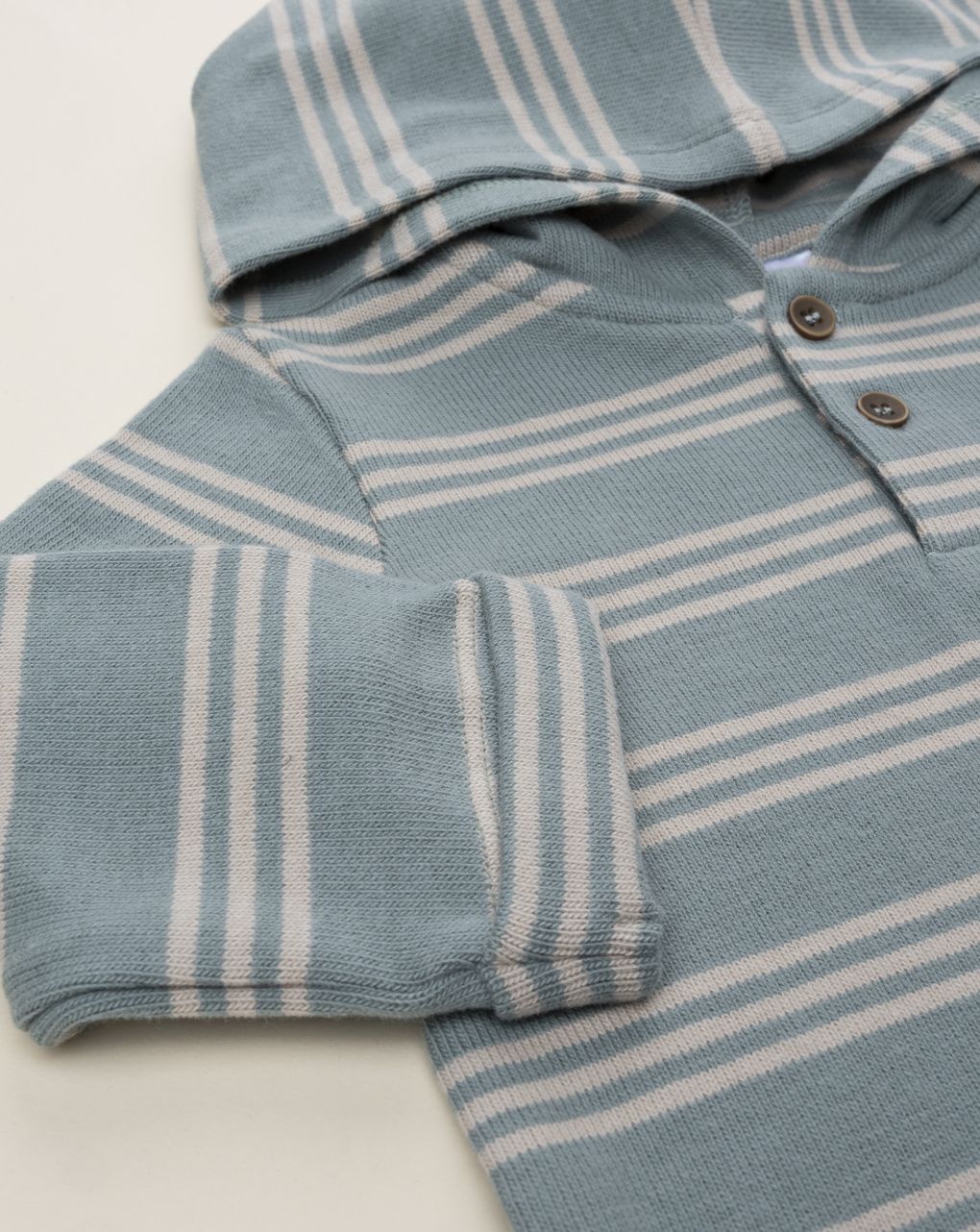 Maglia bimbo rigata verde/beige con cappuccio