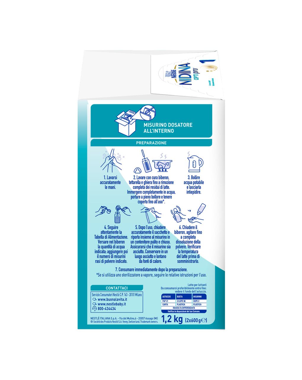 Nidina optipro 1 dalla nascita latte in polvere - 1.2 kg (2x600g) -nestlé