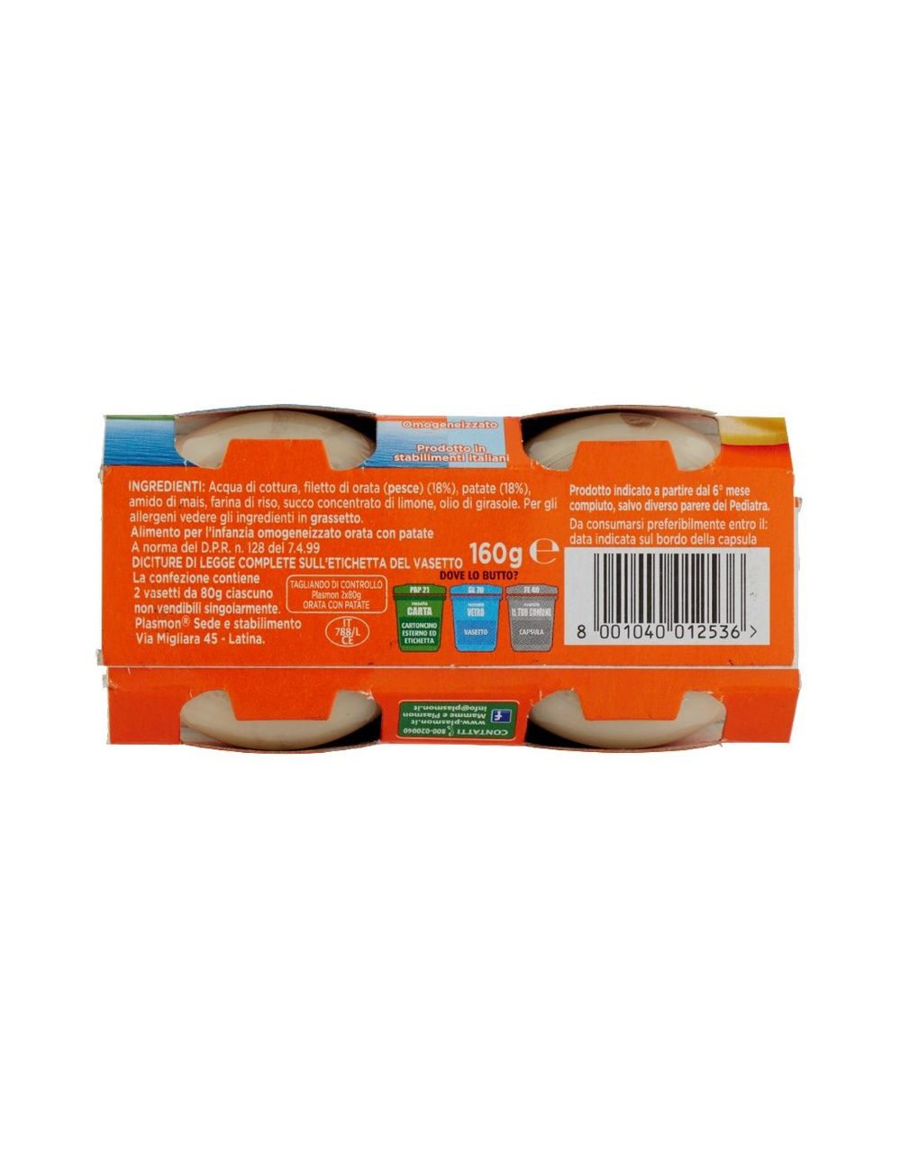 Omogeneizzato orata con patate - 4x80g - plasmon