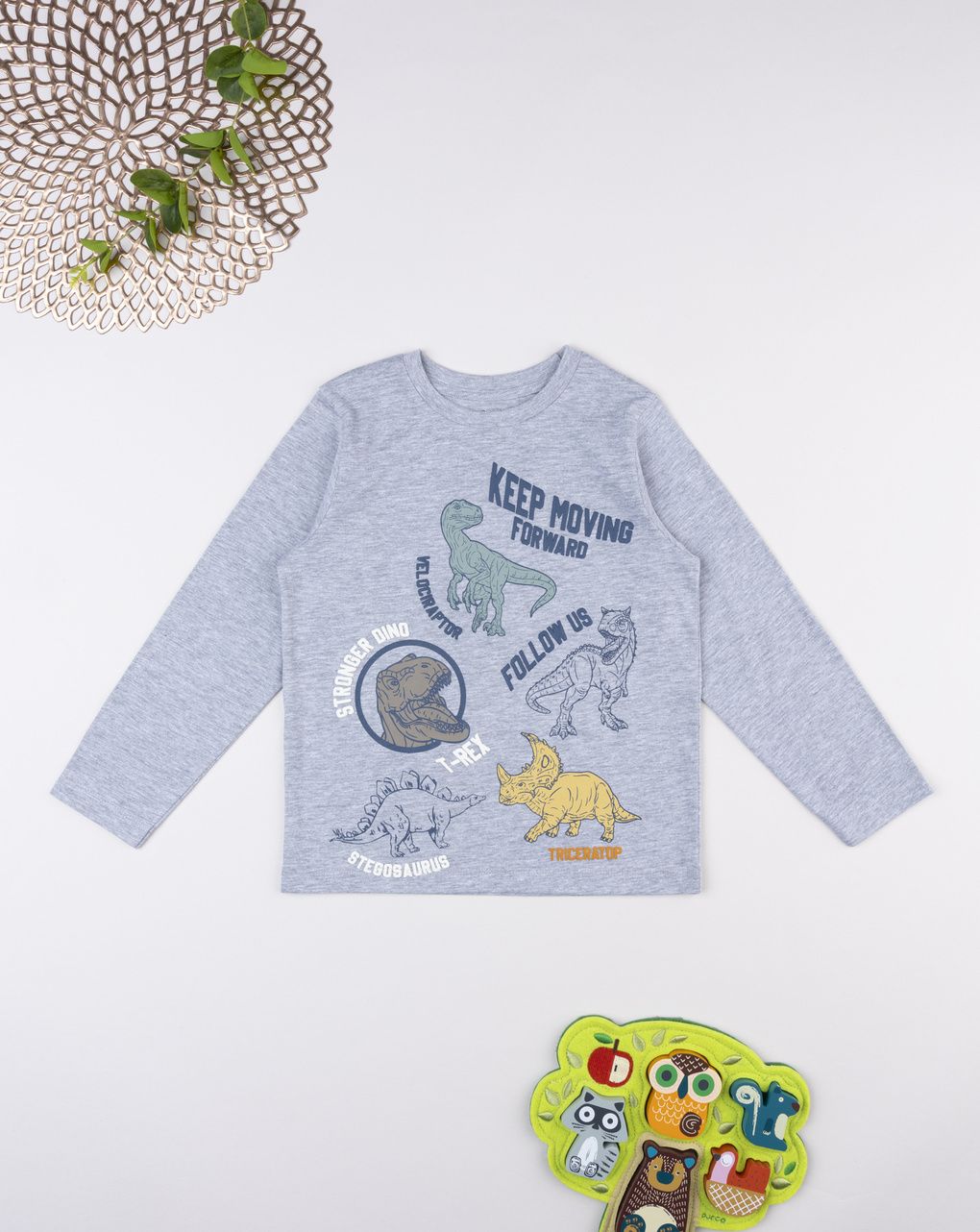 T-shirt bambino grigia stampa dino
