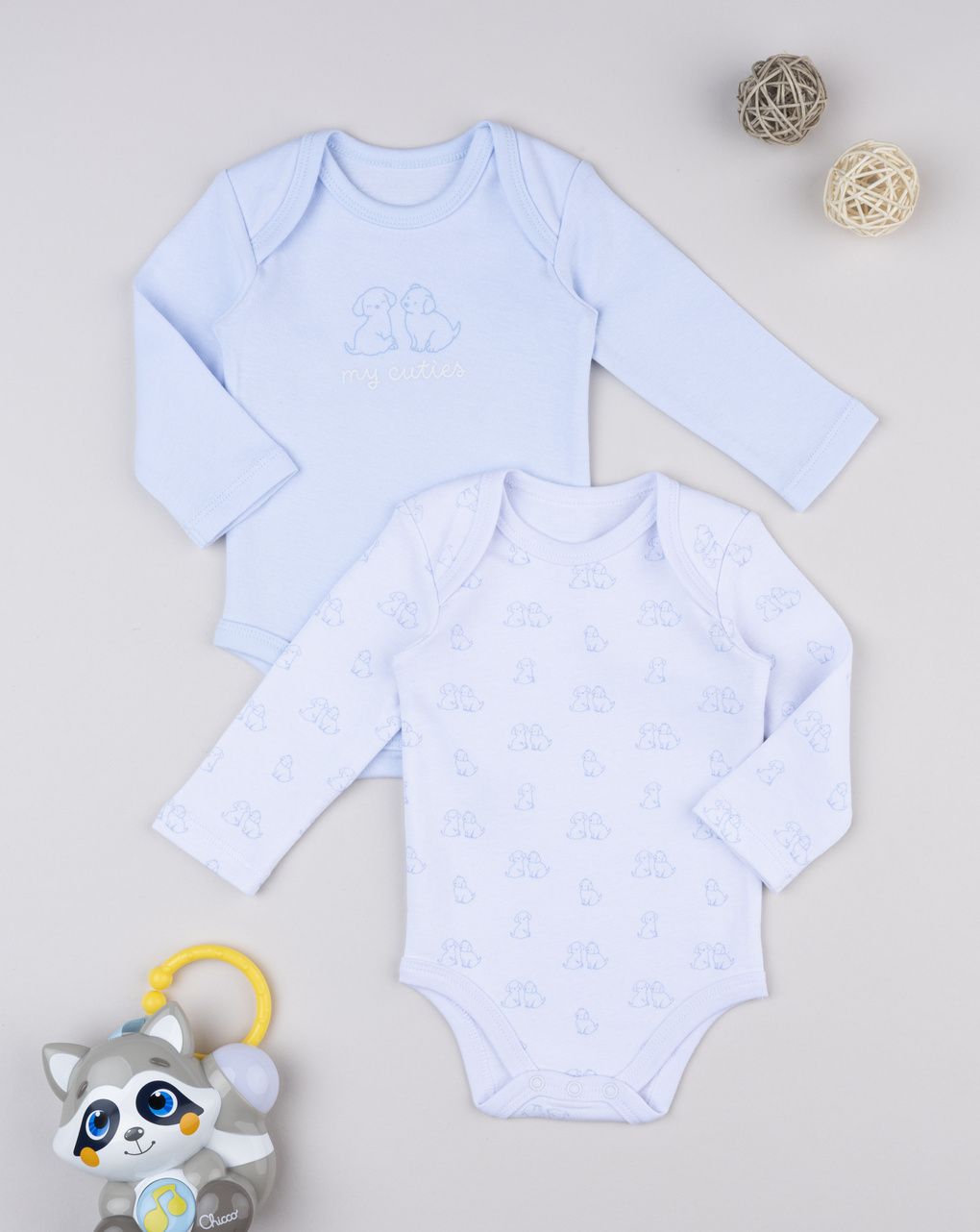 Pack 2 body manica lunga bianco/azzurro - corredino