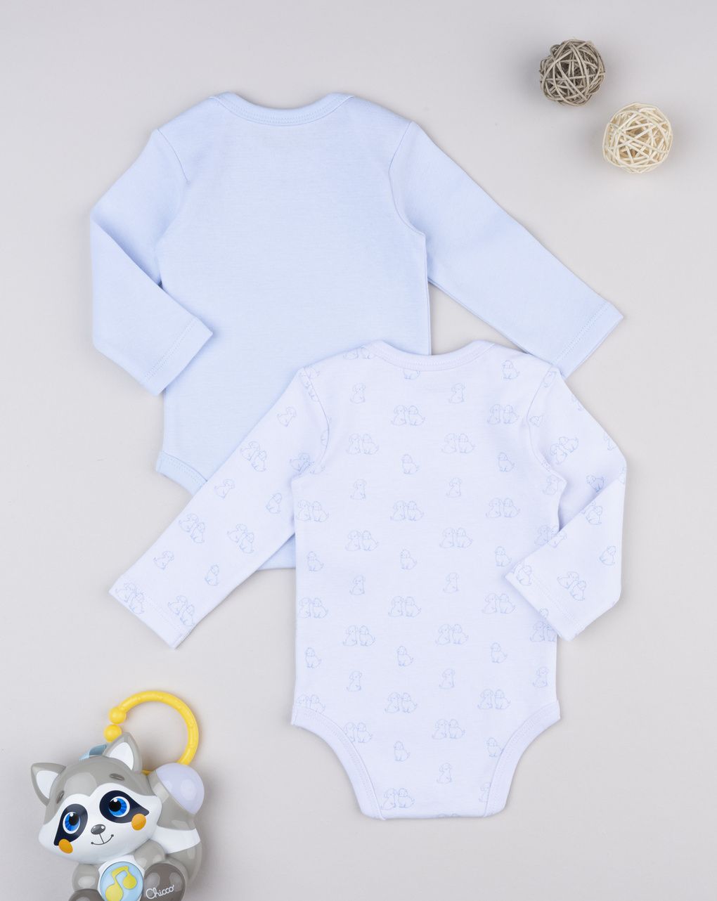 Pack 2 body manica lunga bianco/azzurro - corredino