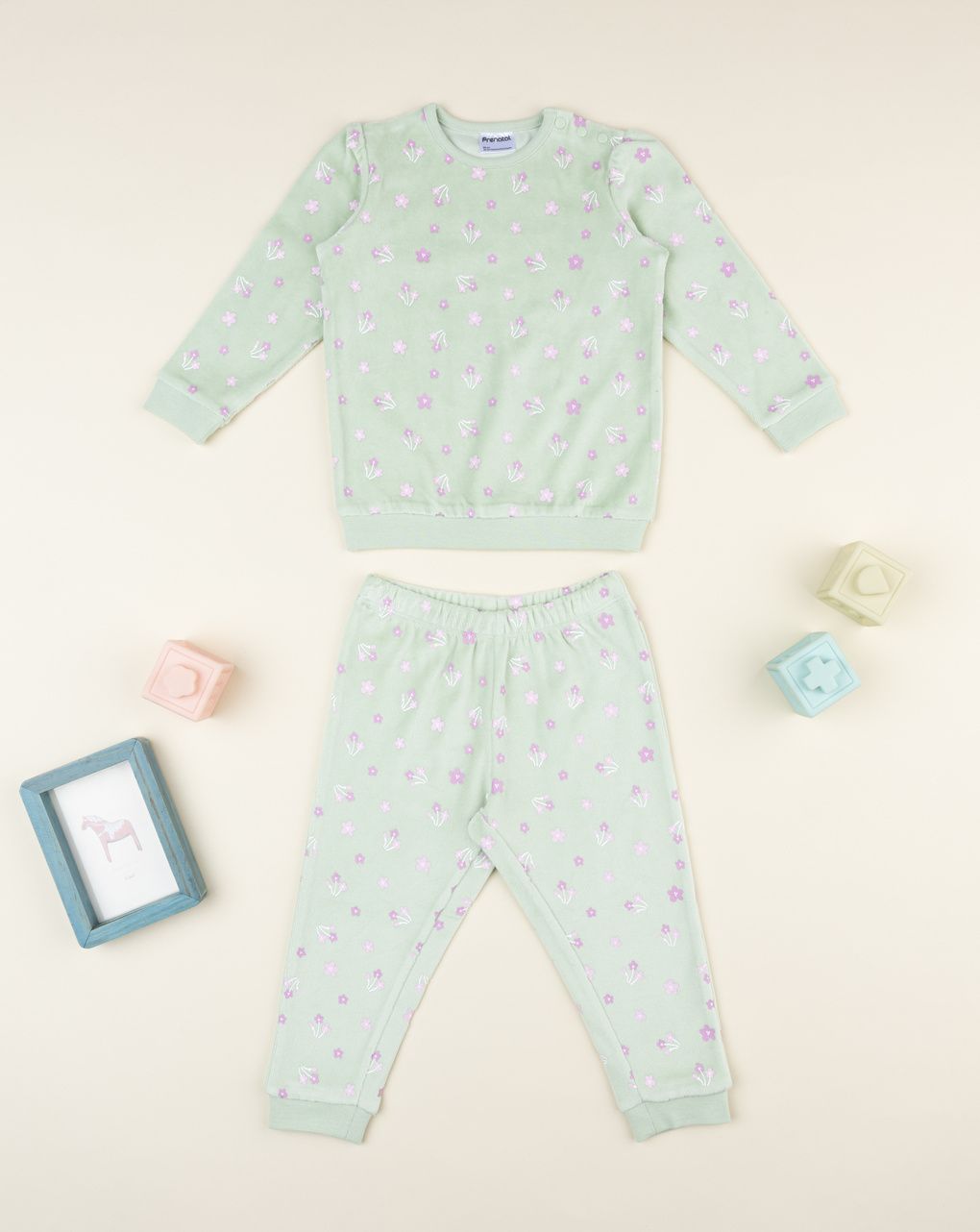 Pigiama bimba verde fiorellini