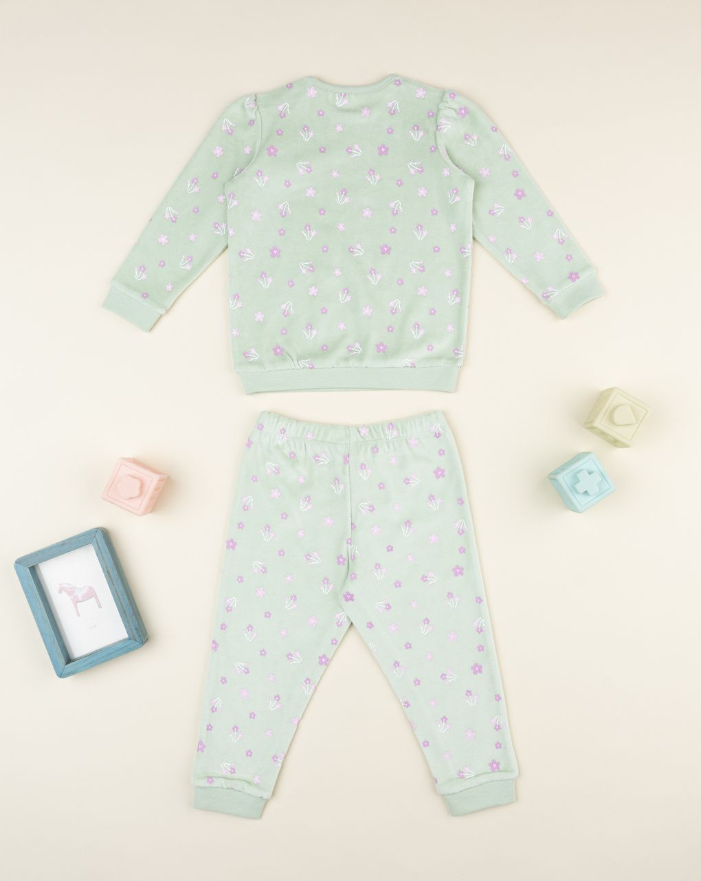 Pigiama bimba verde fiorellini