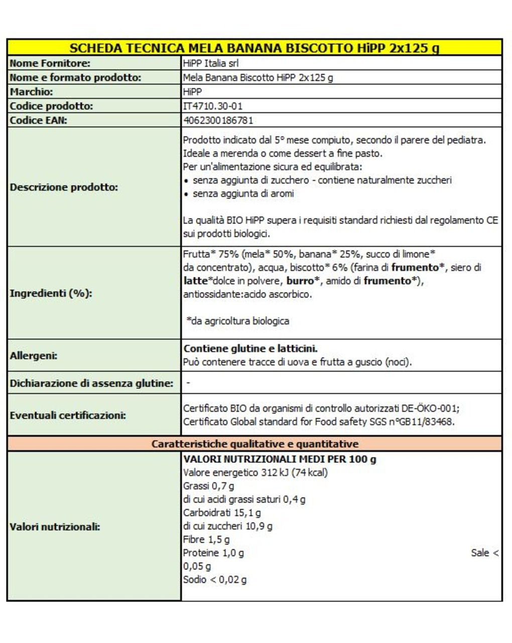 Omogeneizzato mela, banana e biscotto 2x125g - hipp
