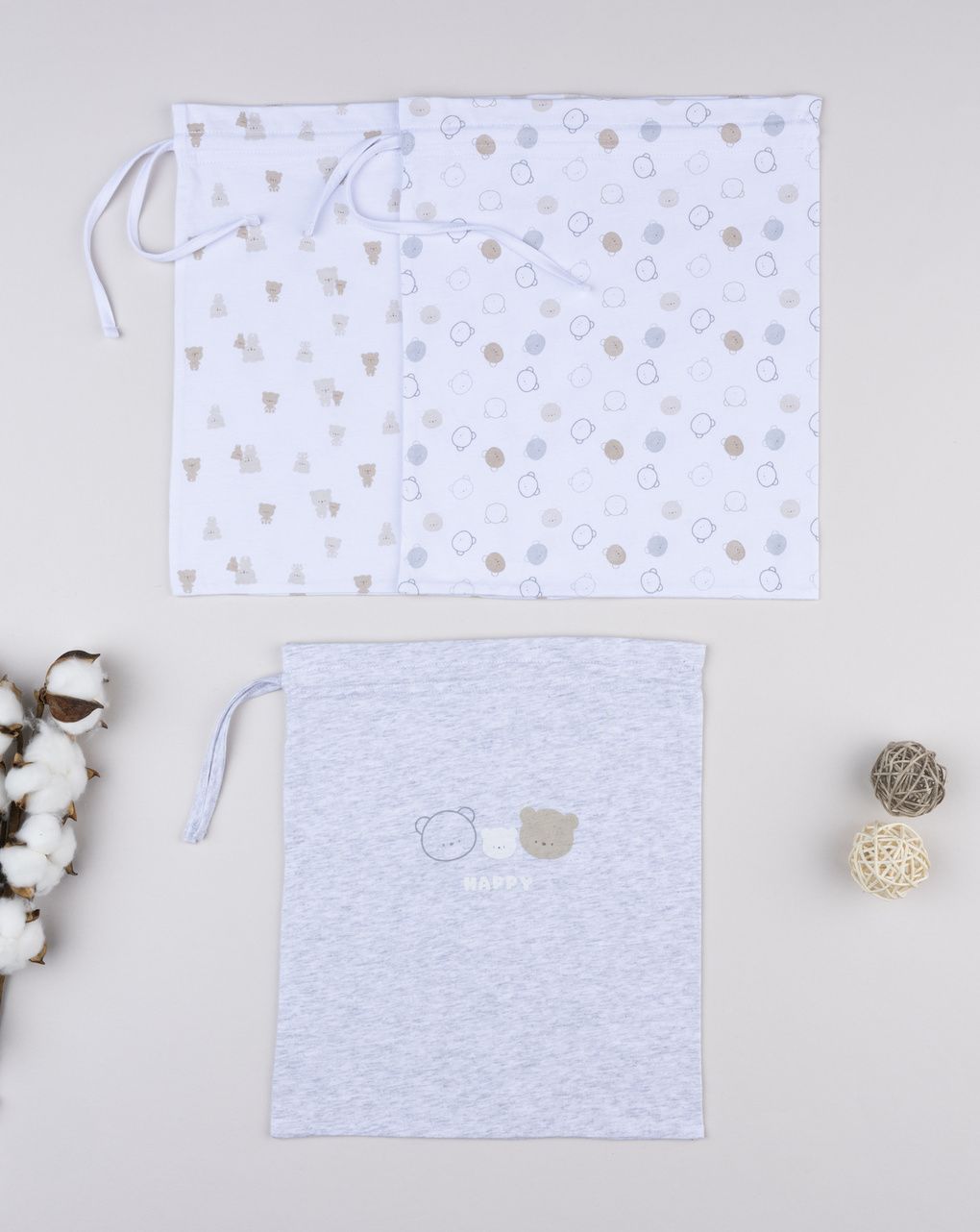 Pack 3 buste primi cambi grigio/bianco