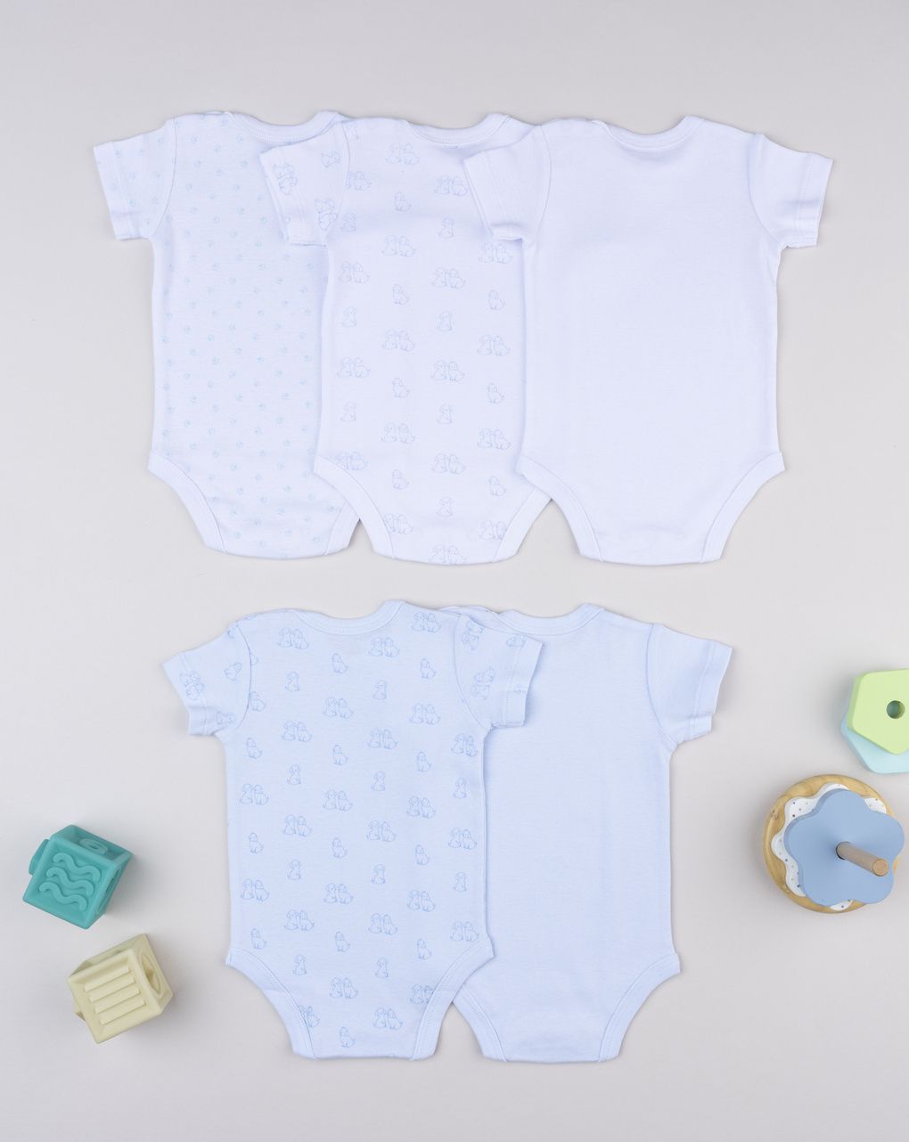 Pack 5 body girocollo bianco/azzurro