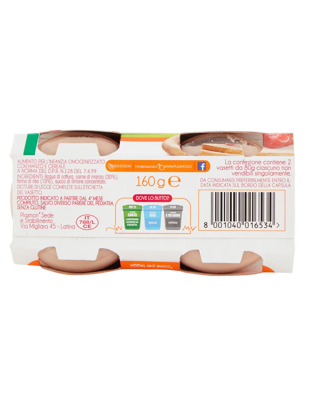 Omogeneizzato  manzo – 2x80g - plasmon