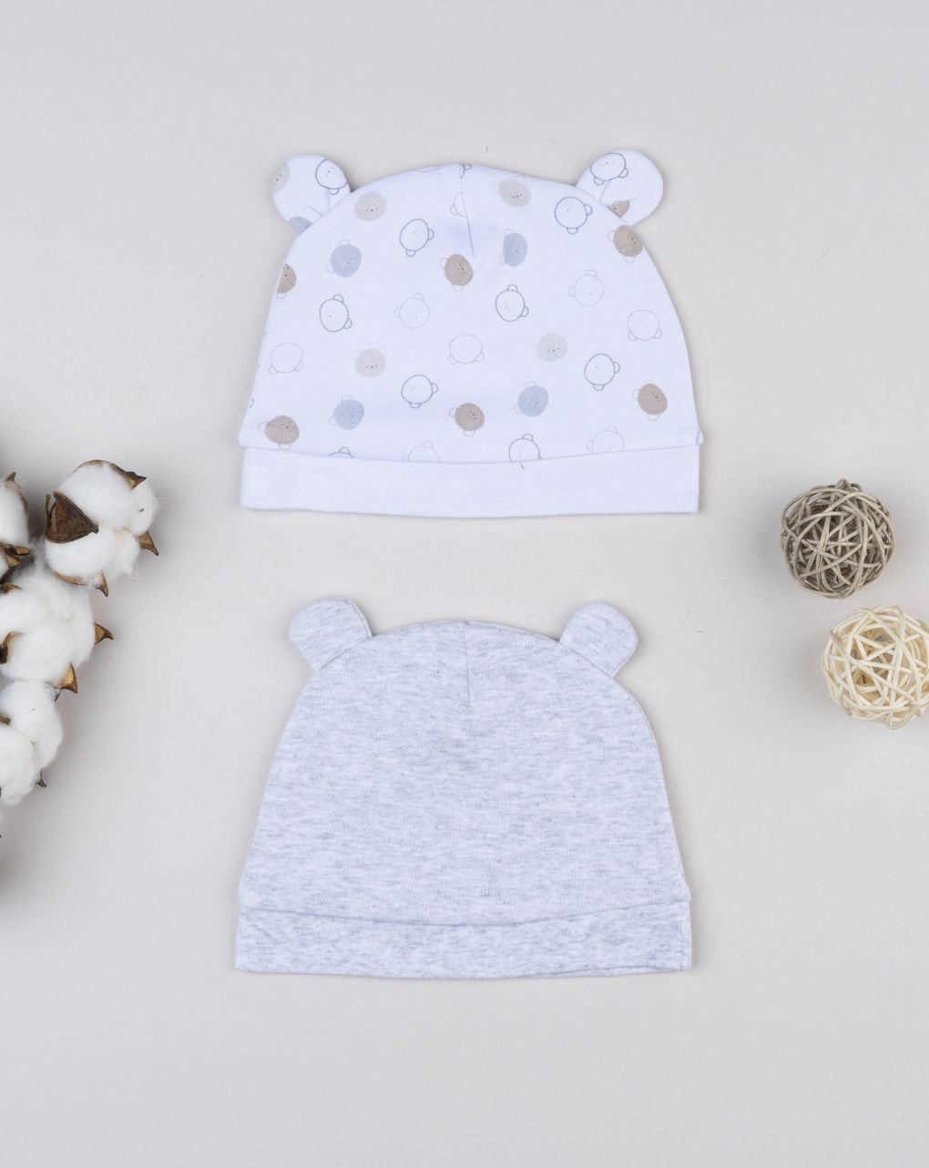 Pack 2 berretti neonato panna/grigio - corredino
