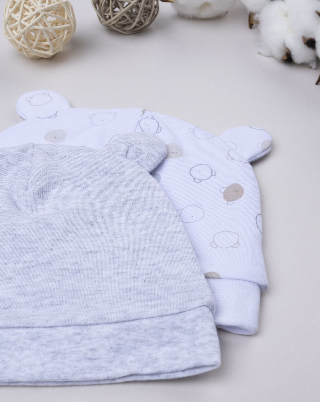 Pack 2 berretti neonato panna/grigio - corredino