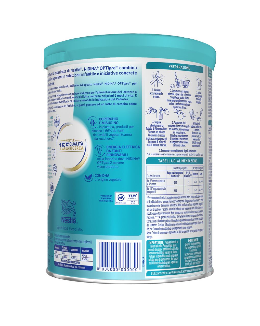 Nidina optipro 2 da 6 mesi, latte di proseguimento in polvere, latta da 800g - nestlé