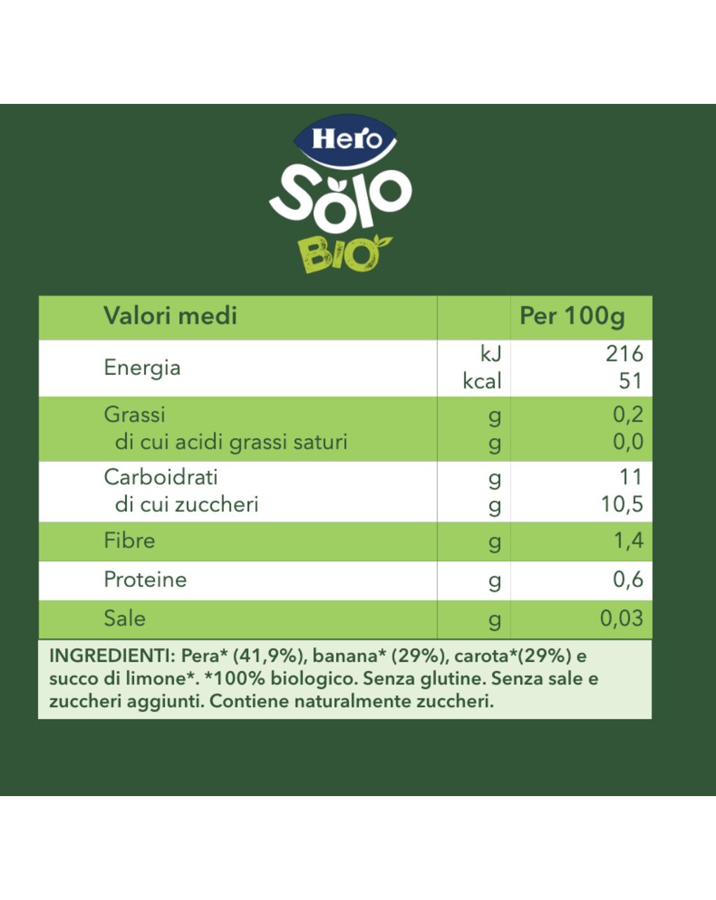 Omogeneizzato solo  pera banana carota 4x120g - hero