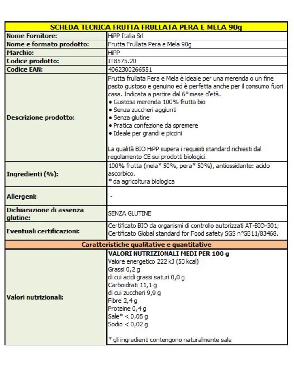 Frutta frullata pera e mela 90g - hipp