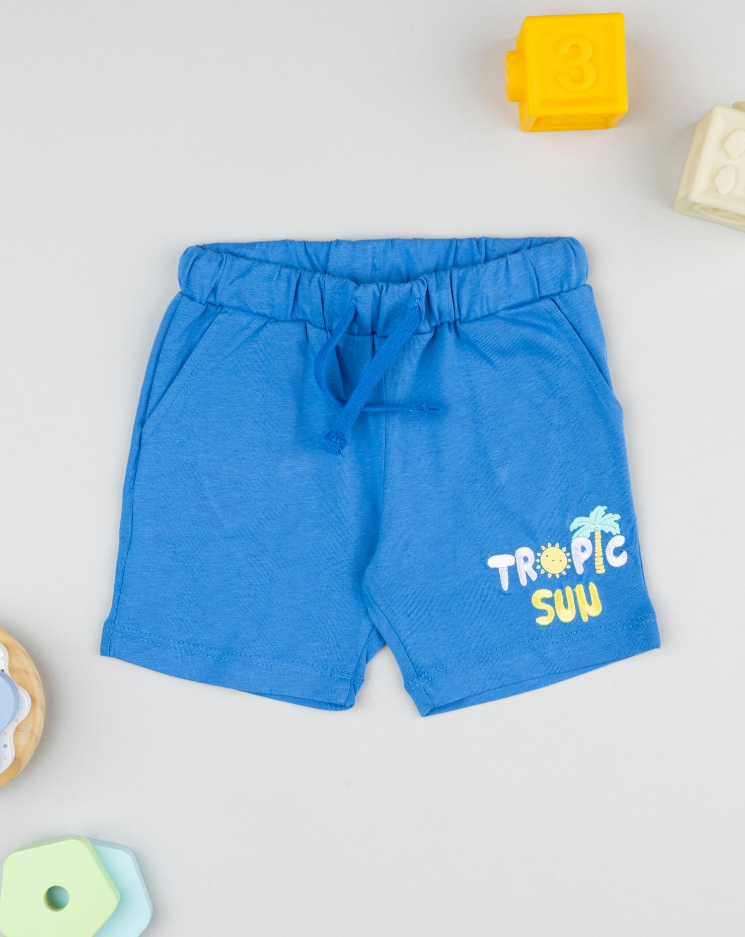 Shorts blu bimbo con stampa