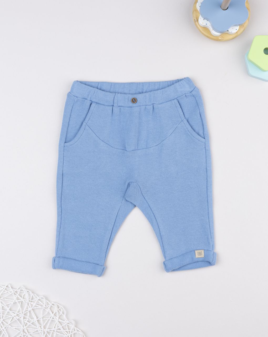 Pantalone bimbo azzurro maglina tagliata