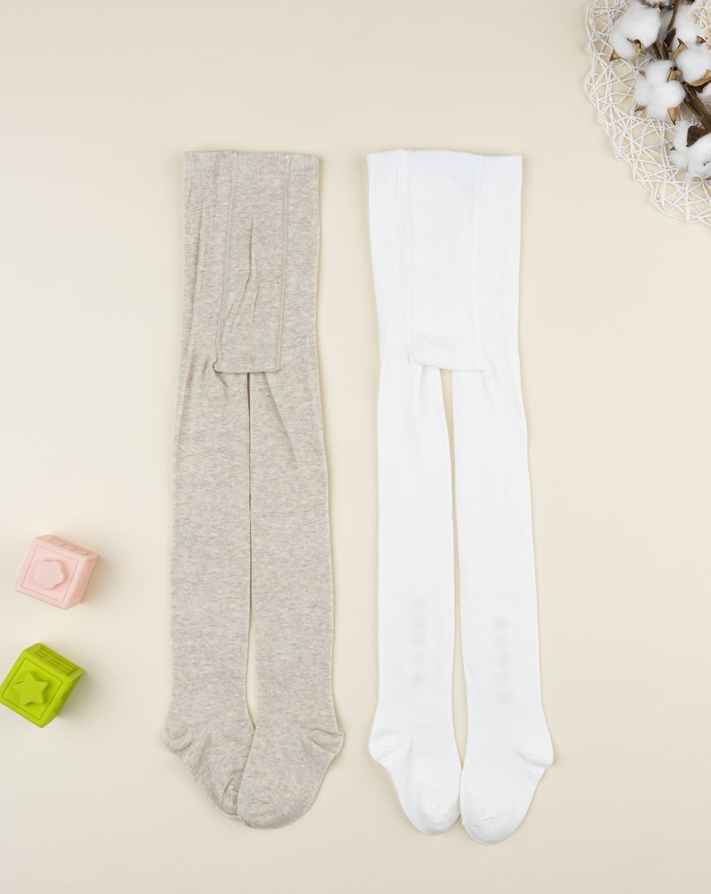 Pack 2 collant bimba beige/bianco cuori